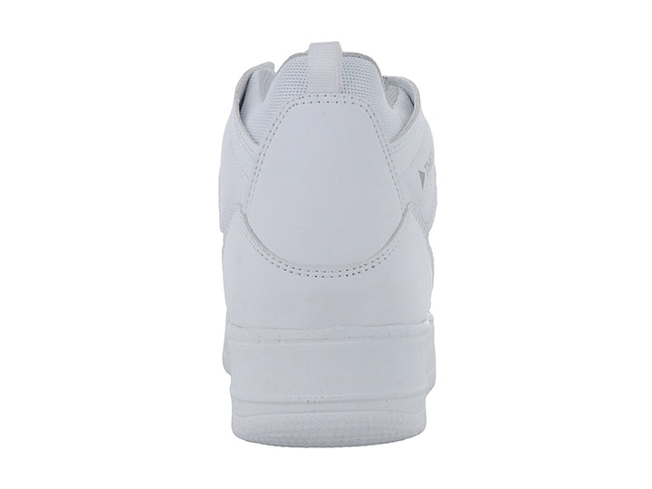 Tenis blancos de bota media marca THENTIC con suela de plataforma y acabado sintético liso.