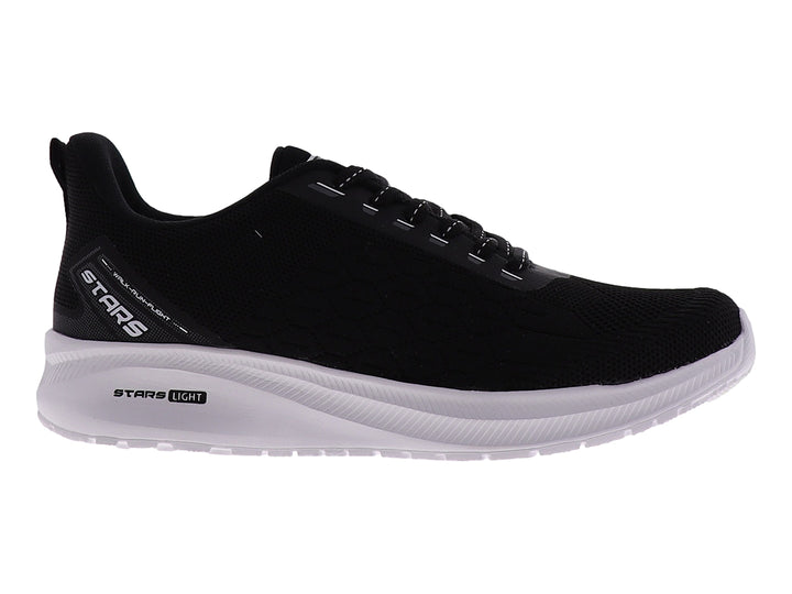 Tenis deportivos marca STARS en color negro con suela blanca y tejido transpirable.