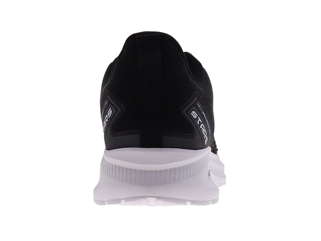 Tenis deportivos marca STARS en color negro con suela blanca y tejido transpirable.