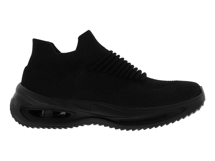 Tenis deportivos de baloncesto color negro, estilo slip-on con suela gruesa y tejido transpirable.