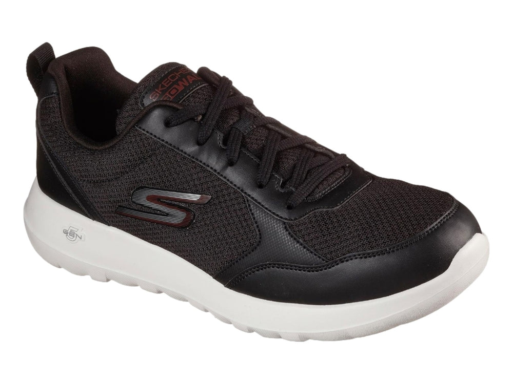 Tenis deportivos Skechers para hombre en color negro con suela blanca y detalles sintéticos.