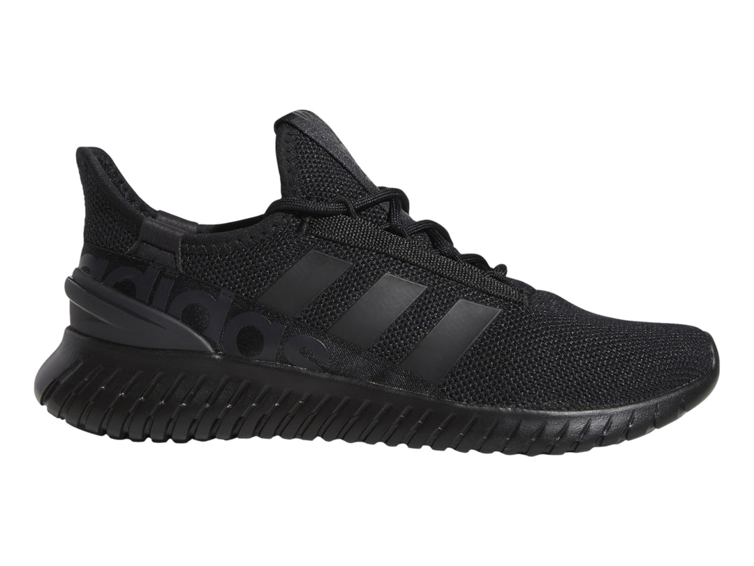 Tenis deportivos Adidas Kaptir 2.0 en color negro, vista lateral sobre fondo blanco.