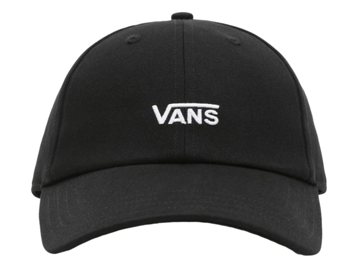 Gorra negra de la marca Vans con logotipo blanco frontal y visera curva.