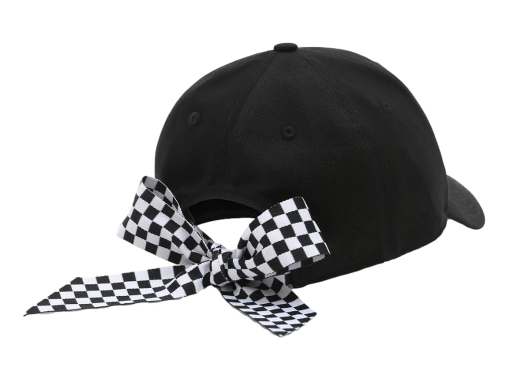 Gorra negra de la marca Vans con logotipo blanco frontal y visera curva.