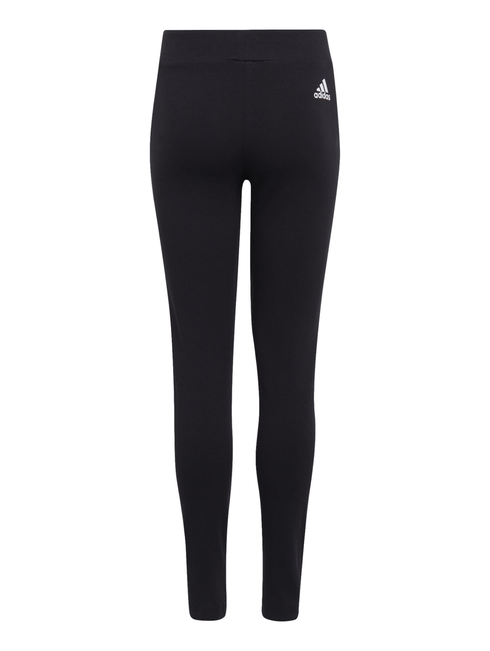 Leggings deportivos Adidas en color negro con detalle de tres franjas blancas laterales.