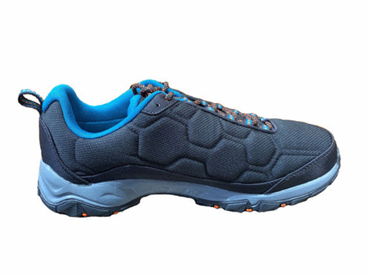 Zapato deportivo Columbia Firecamp III WP en color negro con detalles en azul y suela gris.