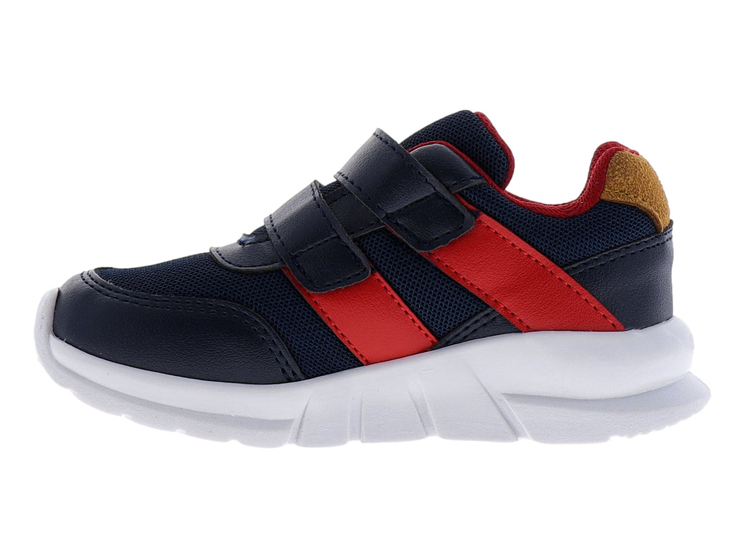 Zapato deportivo infantil PP PONY color azul marino con detalles en rojo y suela blanca.