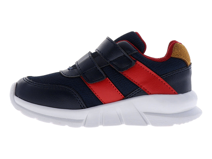Zapato deportivo infantil PP PONY color azul marino con detalles en rojo y suela blanca.