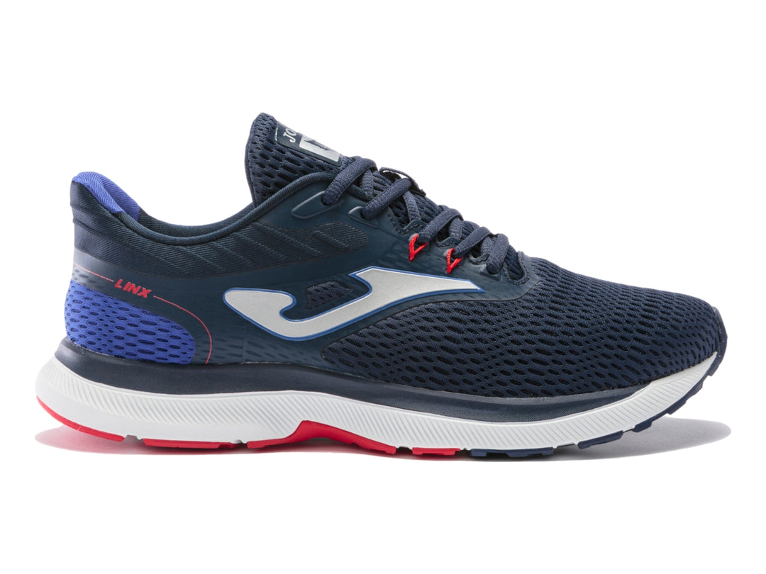 Tenis deportivos Joma Linx color azul marino con suela blanca y detalles rojos para hombre.