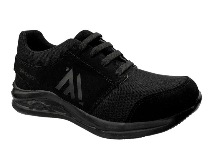 Zapato deportivo negro de la marca Alterno, fabricado en material sintético y malla con agujetas.