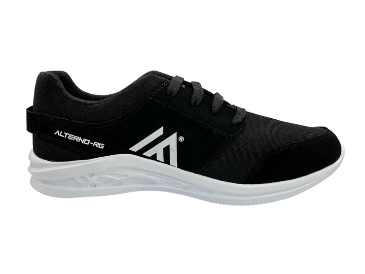 Tenis deportivos marca Alterno en color negro con suela y logotipo blanco.