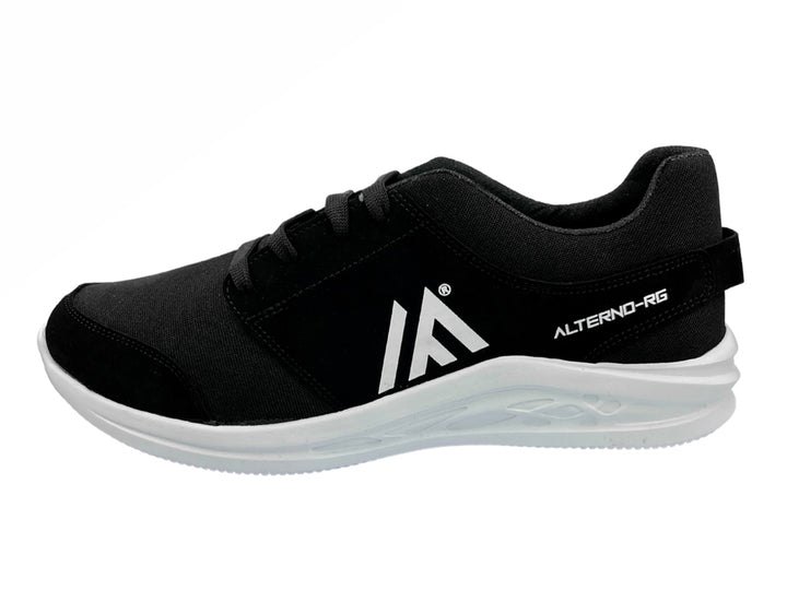 Tenis deportivos marca Alterno en color negro con suela y logotipo blanco.
