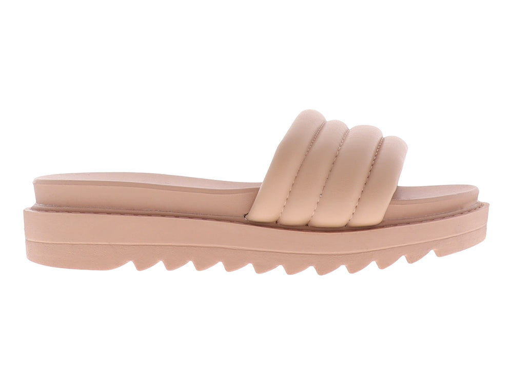 Sandalia de plataforma color rosa con tiras acolchadas y suela dentada.