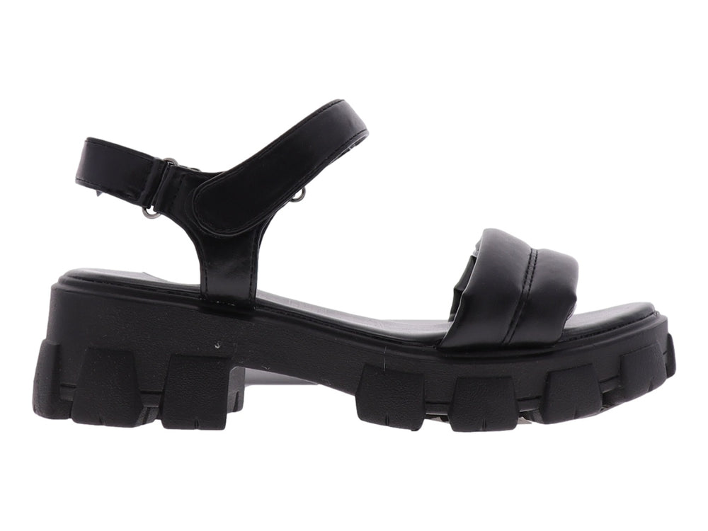 Sandalia negra de plataforma con suela track y correas ajustables.