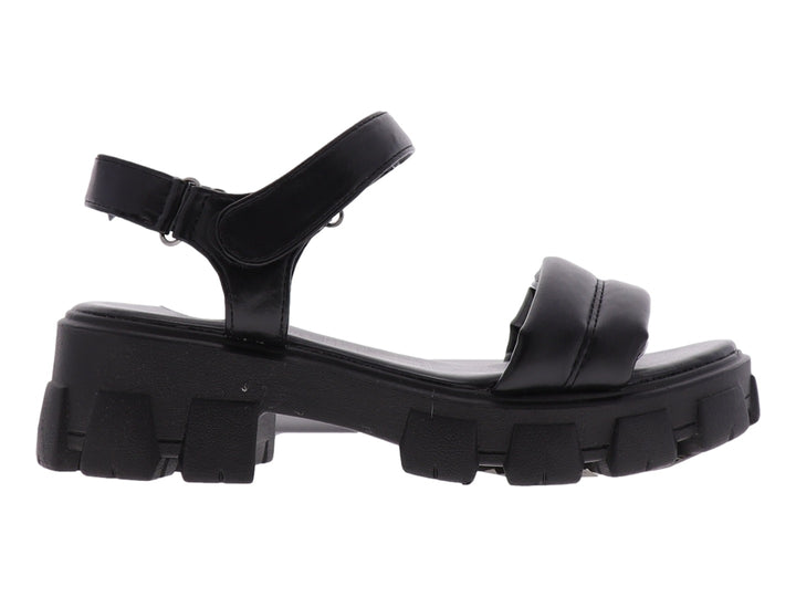 Sandalia negra de plataforma con suela track y correas ajustables.