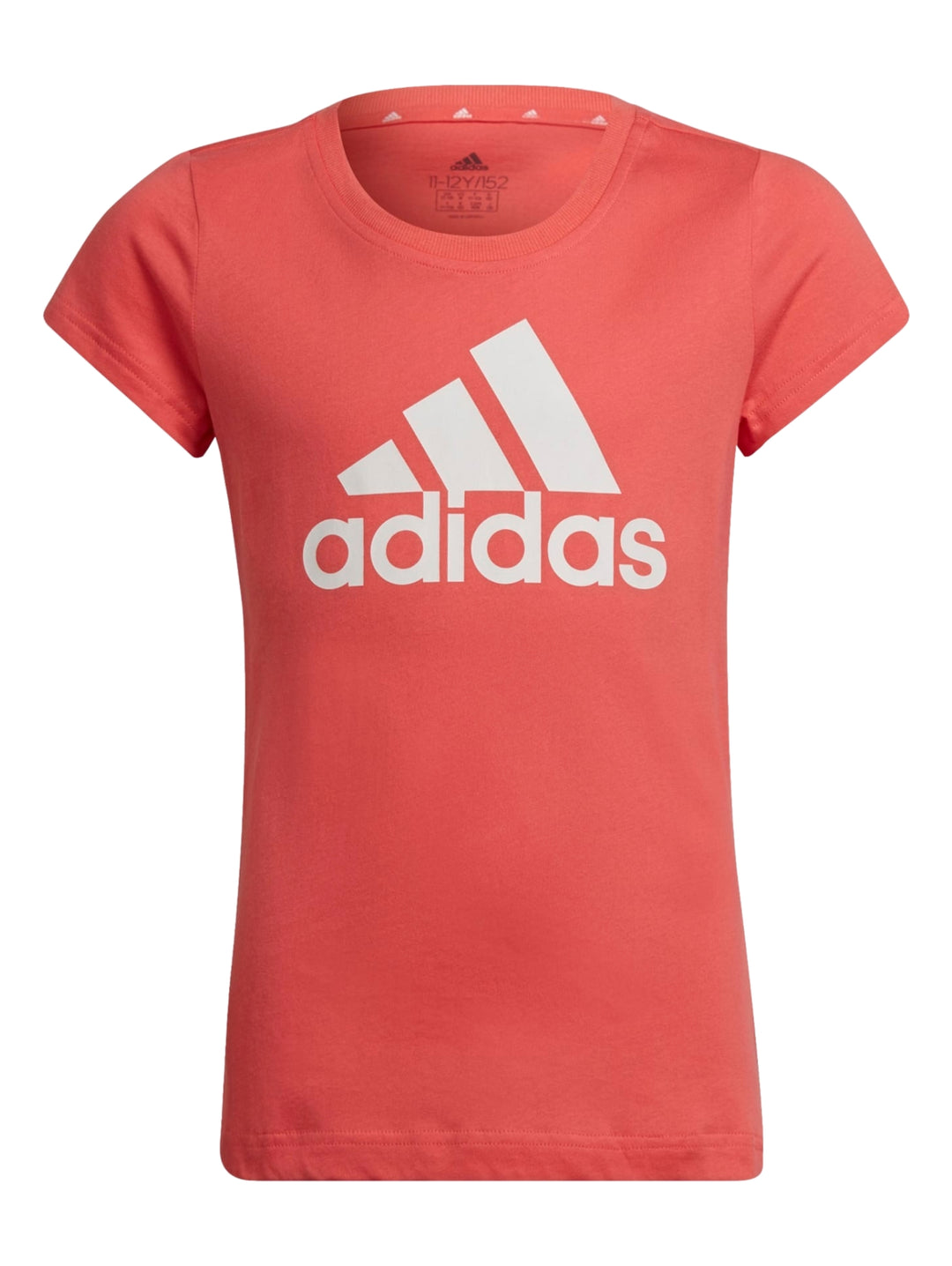 Playera deportiva Adidas para mujer en color coral con logotipo blanco en el pecho.