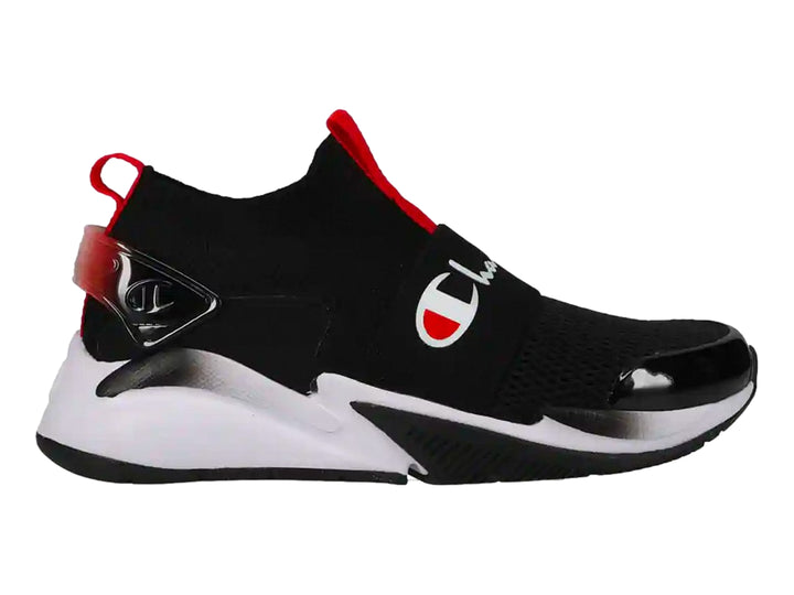 Tenis deportivos Champion XG Tech Pro color negro con detalles rojos y suela blanca.