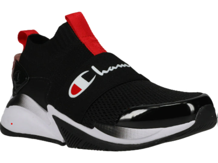 Tenis deportivos Champion XG Tech Pro color negro con detalles rojos y suela blanca.