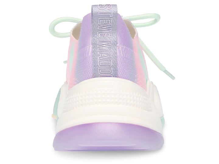 Tenis Steve Madden Cityscape en colores pastel multicolor con suela blanca ancha y plataforma.