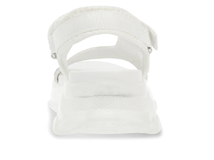 Sandalia blanca de plataforma con correas y detalles brillantes de la marca Steve Madden.
