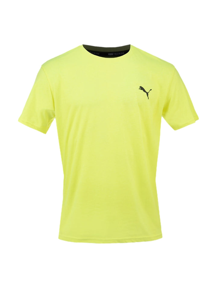 Camiseta deportiva PUMA de color amarillo neón con logotipo negro en el pecho.