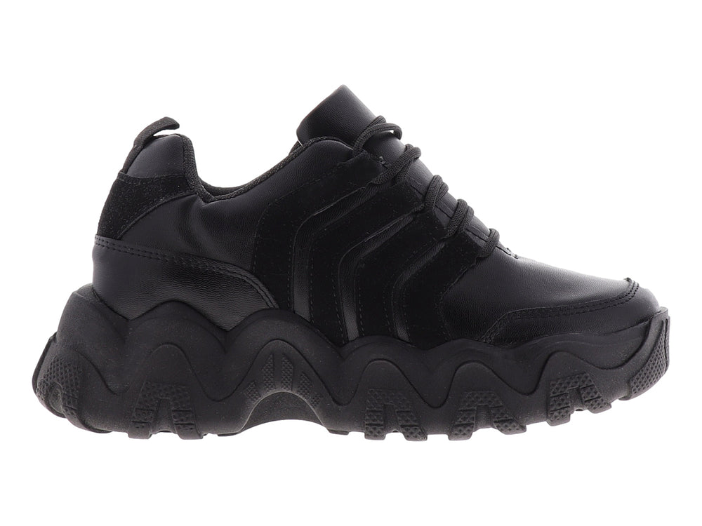 Tenis urbanos para Mujer en color negro con suela gruesa y esculpida.