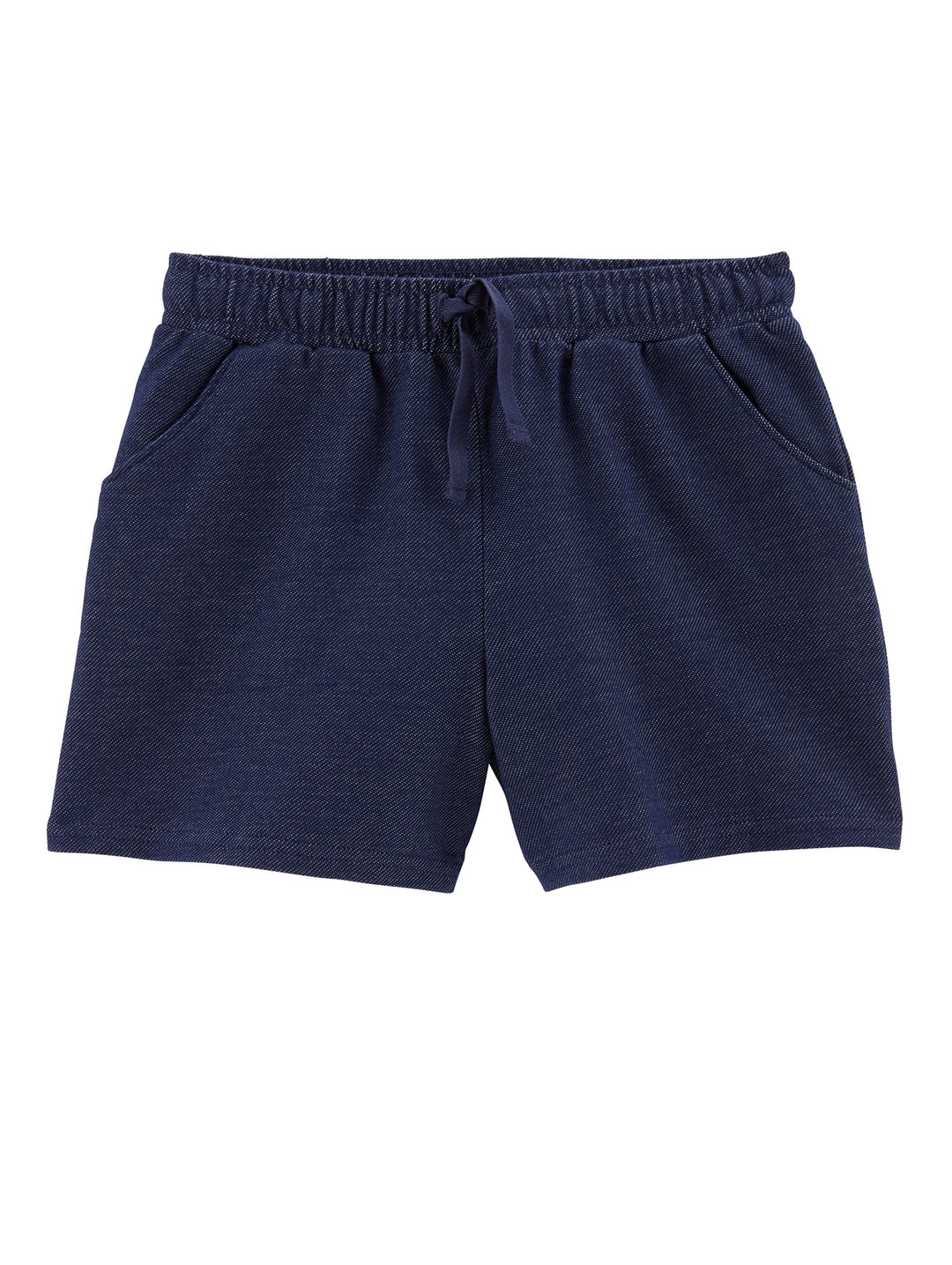 Shorts para niña de color azul marino con cintura elástica y cordón ajustable.