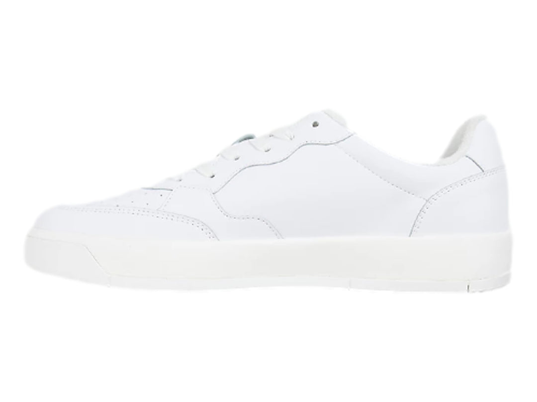 Tenis blancos de cuero Tommy Jeans con detalles en rojo y azul en la suela.