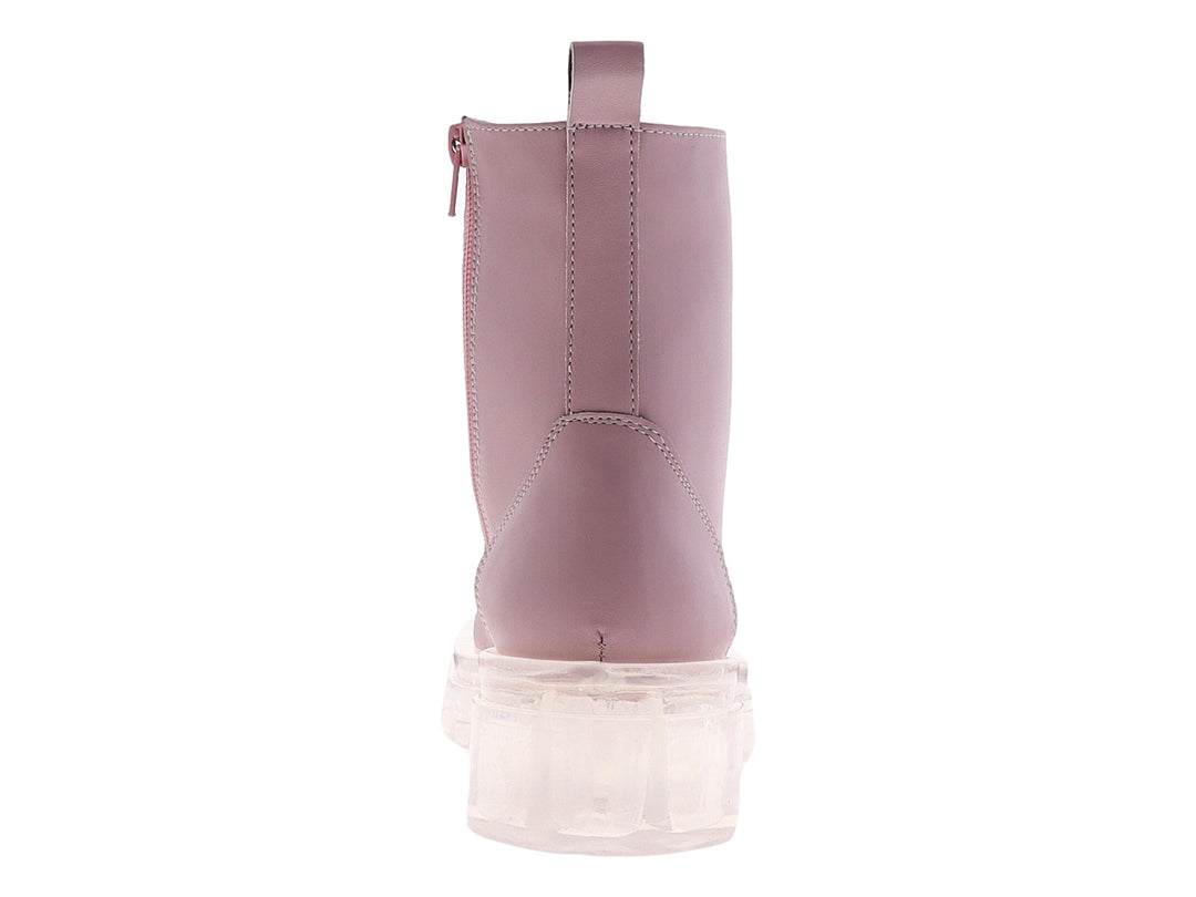 Botas color taro con agujetas y suela de plataforma transparente.