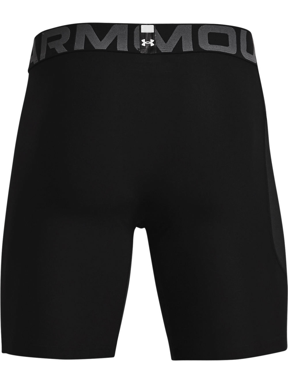 Pantalones cortos deportivos de compresión Under Armour en color negro con cintura elástica y logo blanco.