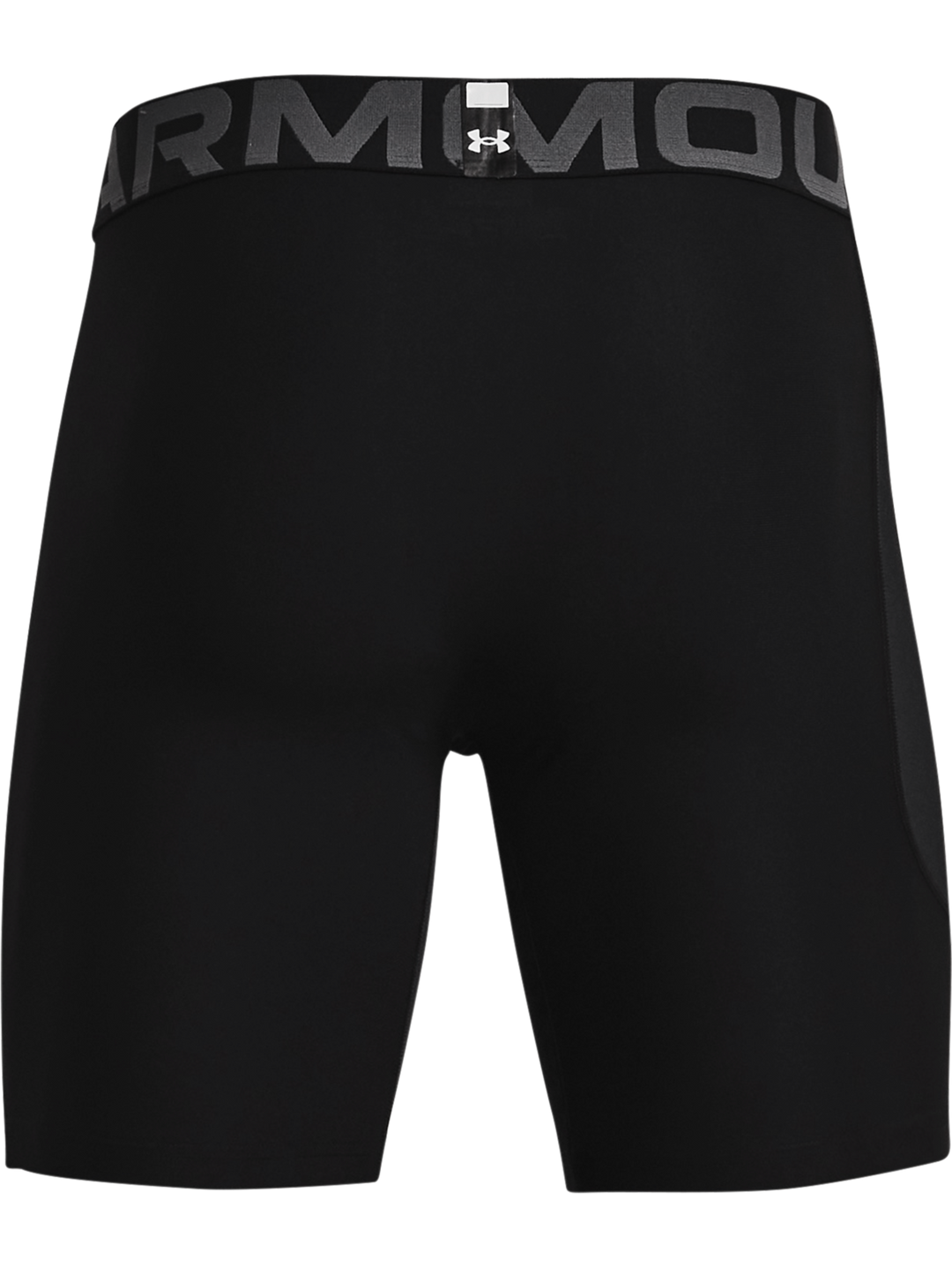 Pantalones cortos deportivos de compresión Under Armour en color negro con cintura elástica y logo blanco.