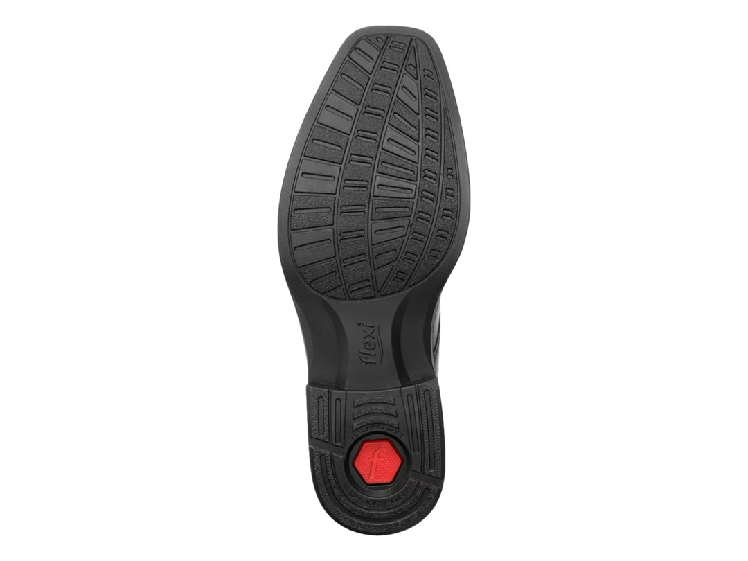 Botín negro de cuero para hombre con cordones y acabado brillante.