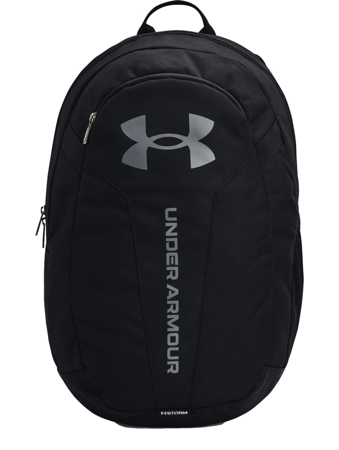 Mochila deportiva Under Armour Hustle Lite en color negro con logotipos en gris oscuro.