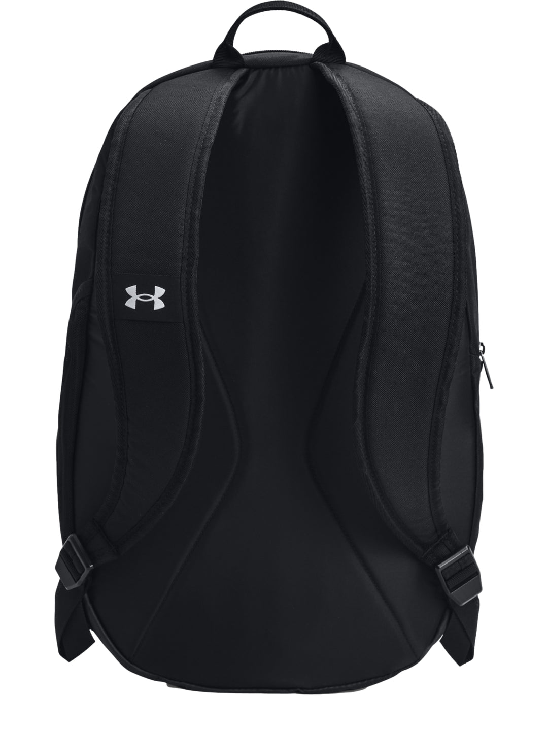 Mochila deportiva Under Armour Hustle Lite en color negro con logotipos en gris oscuro.