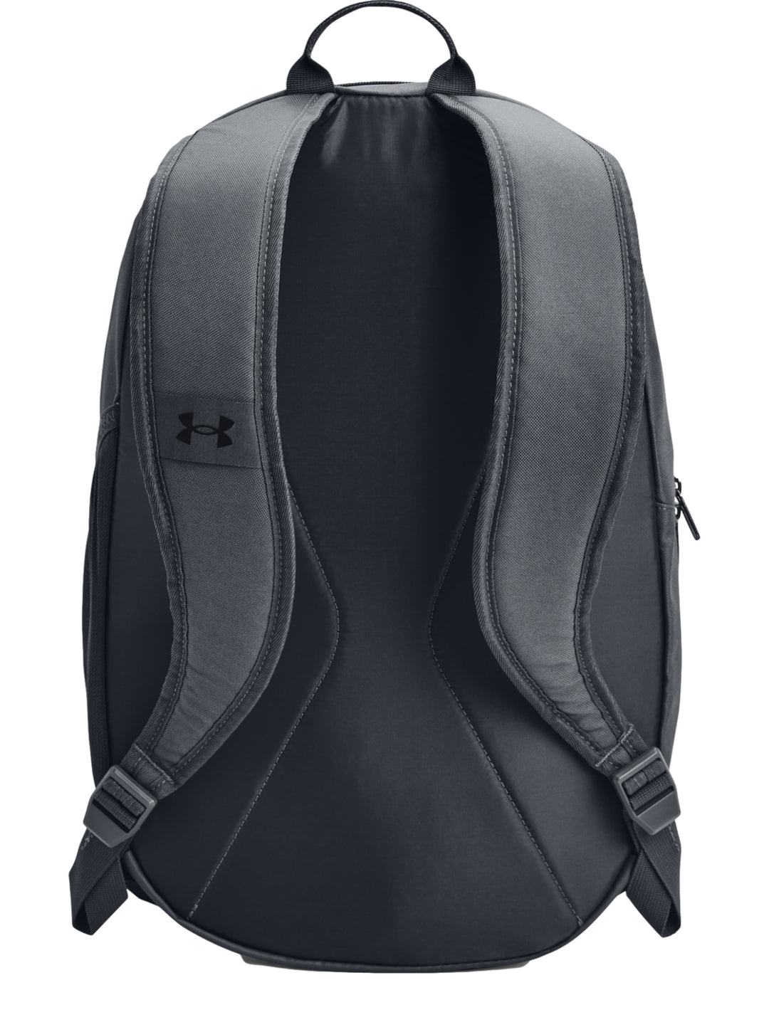 Mochila Under Armour Hustle Lite en color gris oscuro con logotipo negro y diseño deportivo.