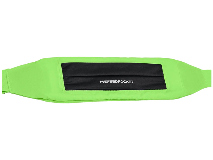 Riñonera deportiva Under Armour color verde neón con cierre reflectante y logotipo plateado.