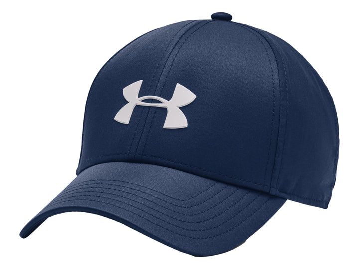 Gorra deportiva Under Armour en color azul academy con logotipo frontal en color blanco.