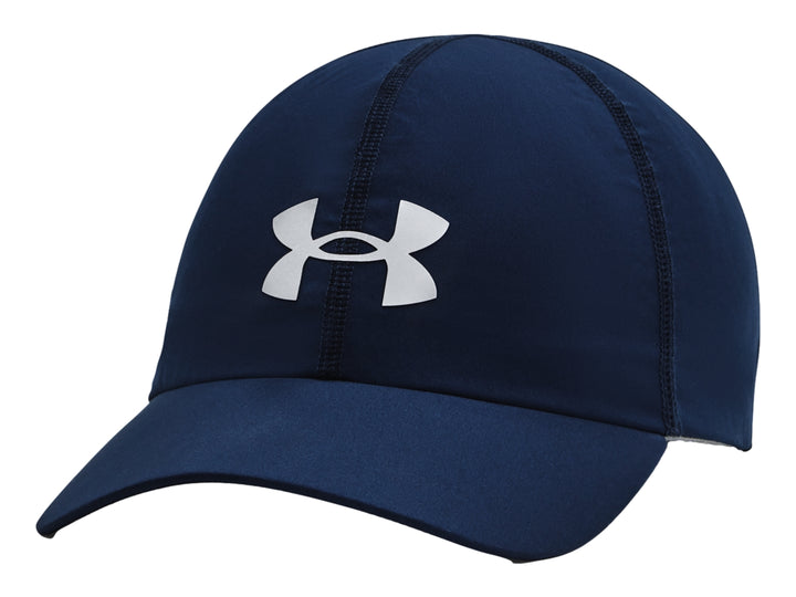 Gorra deportiva Under Armour en color azul marino con logotipo blanco frontal y visera curva.