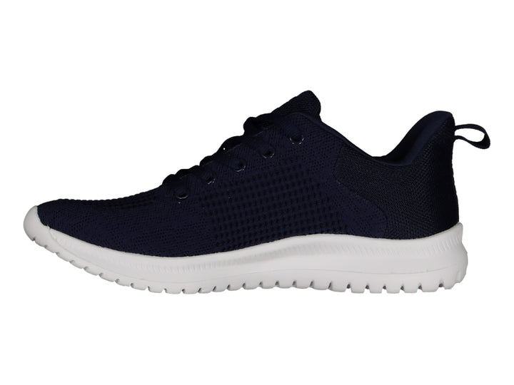 Tenis deportivos Charly color azul marino con suela blanca y detalles en rosa.