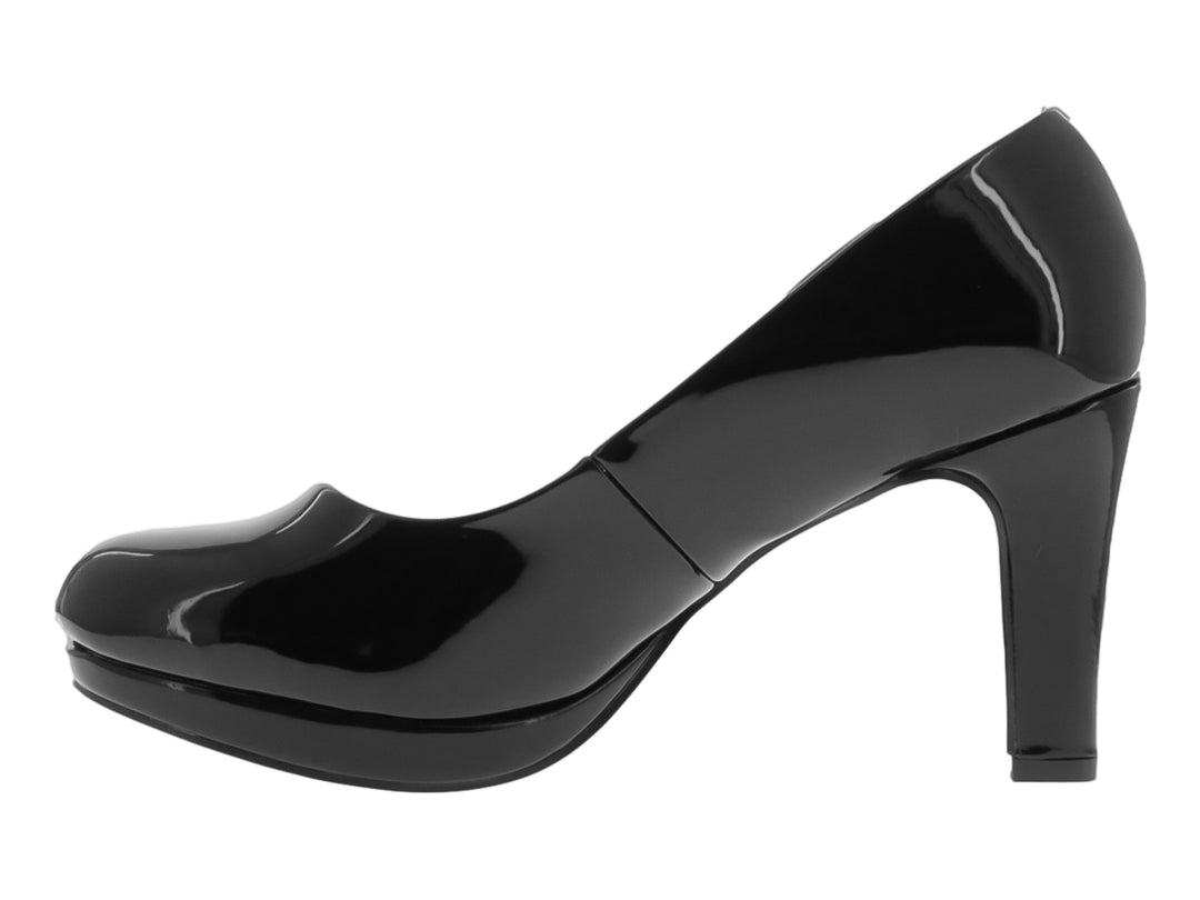 Zapato de tacón alto y plataforma en color negro charol brillante para mujer.