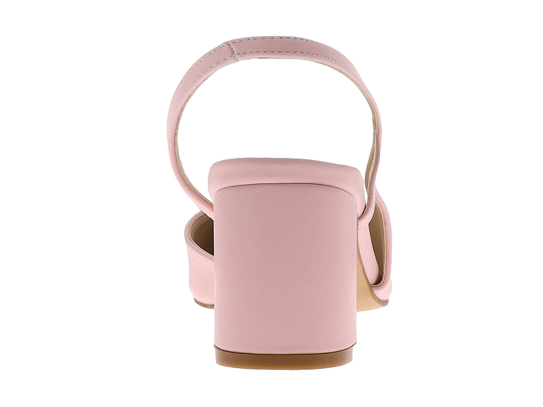 Zapato de tacón grueso color rosa candy con diseño slingback y punta redondeada para mujer.