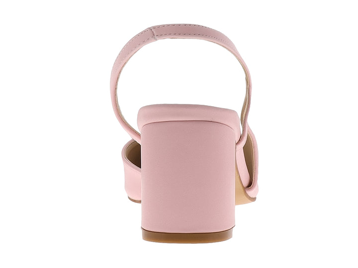 Zapato de tacón grueso color rosa candy con diseño slingback y punta redondeada para mujer.