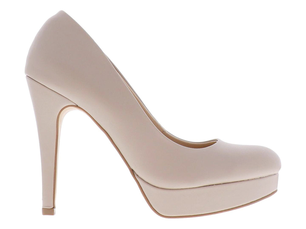 Zapato de tacón alto con plataforma en color beige clay.
