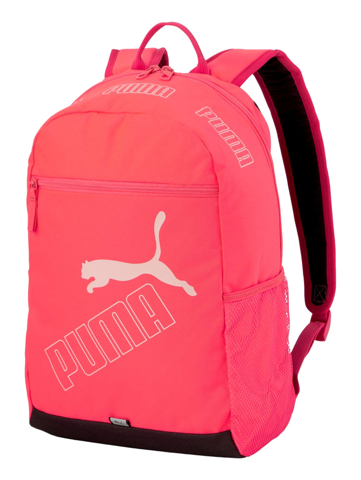 Mochila escolar PUMA color rosa Sunblaze con logotipo blanco y base negra.