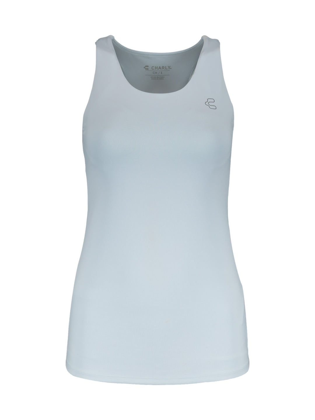 Camiseta deportiva sin mangas marca Charly en color azul claro para mujer.