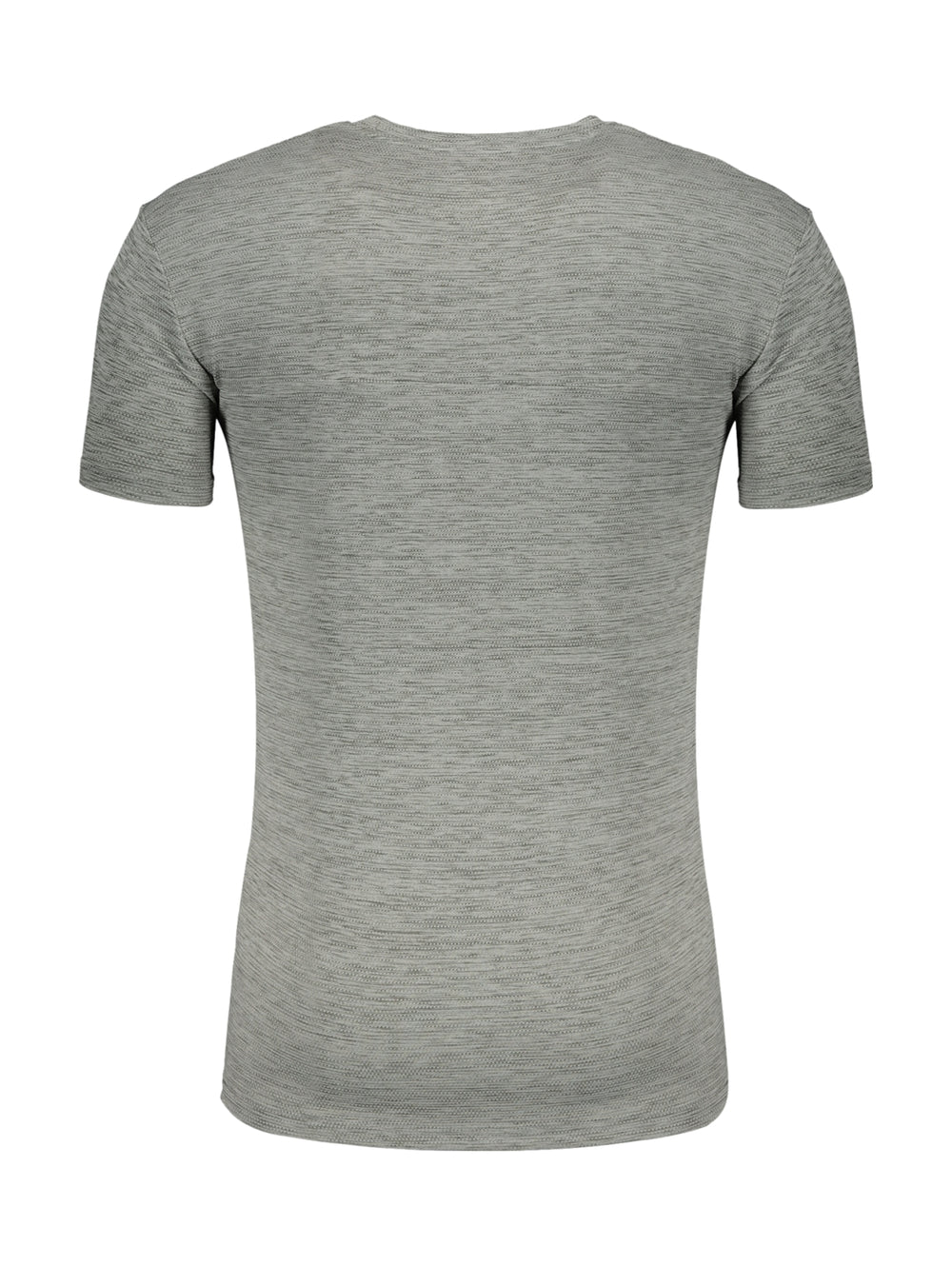 Playera deportiva Charly de manga corta y cuello redondo en color gris jaspeado.
