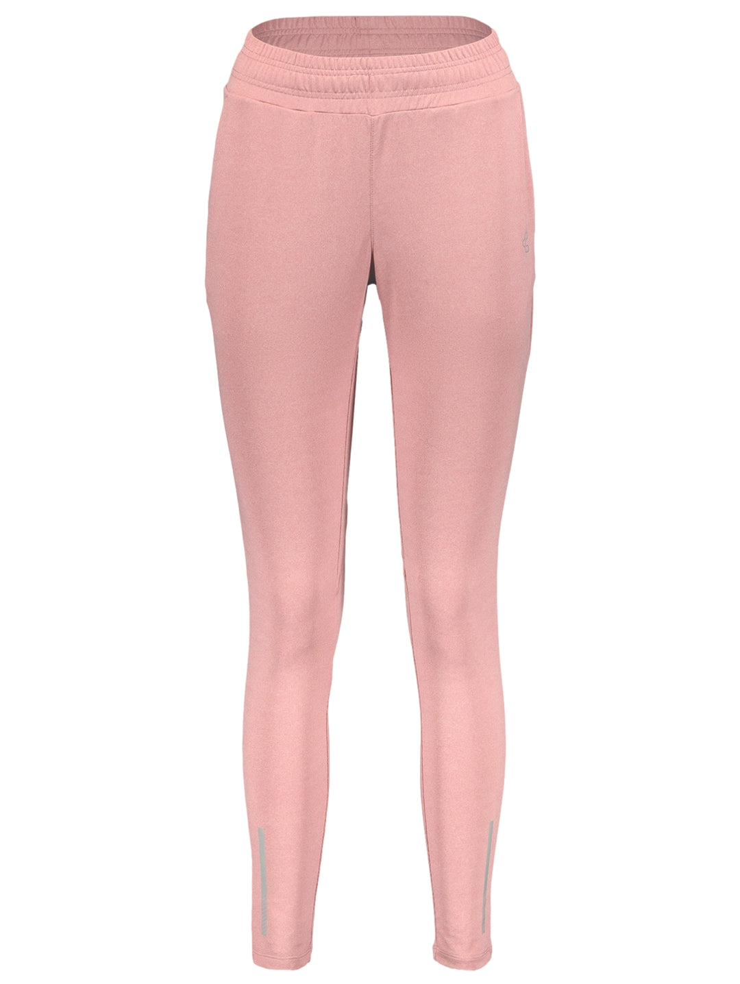 Pantalones deportivos para correr de color rosa con detalles reflectantes en los tobillos.