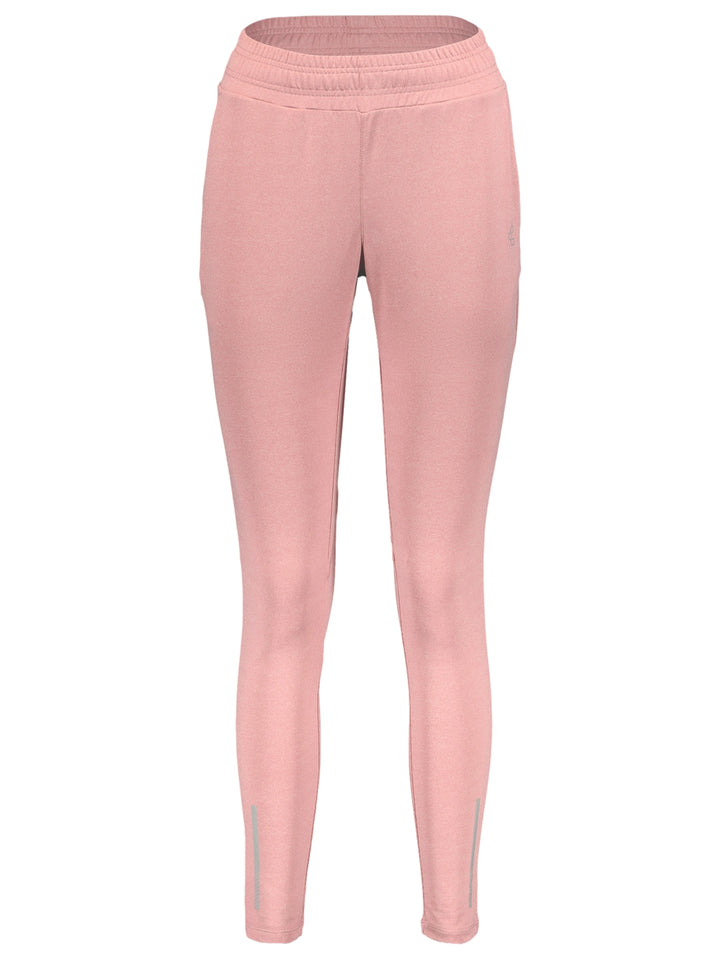 Pantalones deportivos para correr de color rosa con detalles reflectantes en los tobillos.