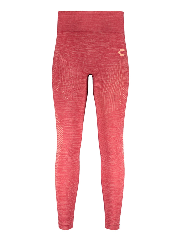 Leggings deportivos color vino con cintura alta y detalles de tejido.