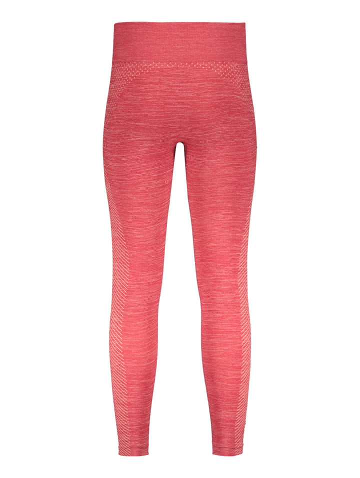 Leggings deportivos color vino con cintura alta y detalles de tejido.